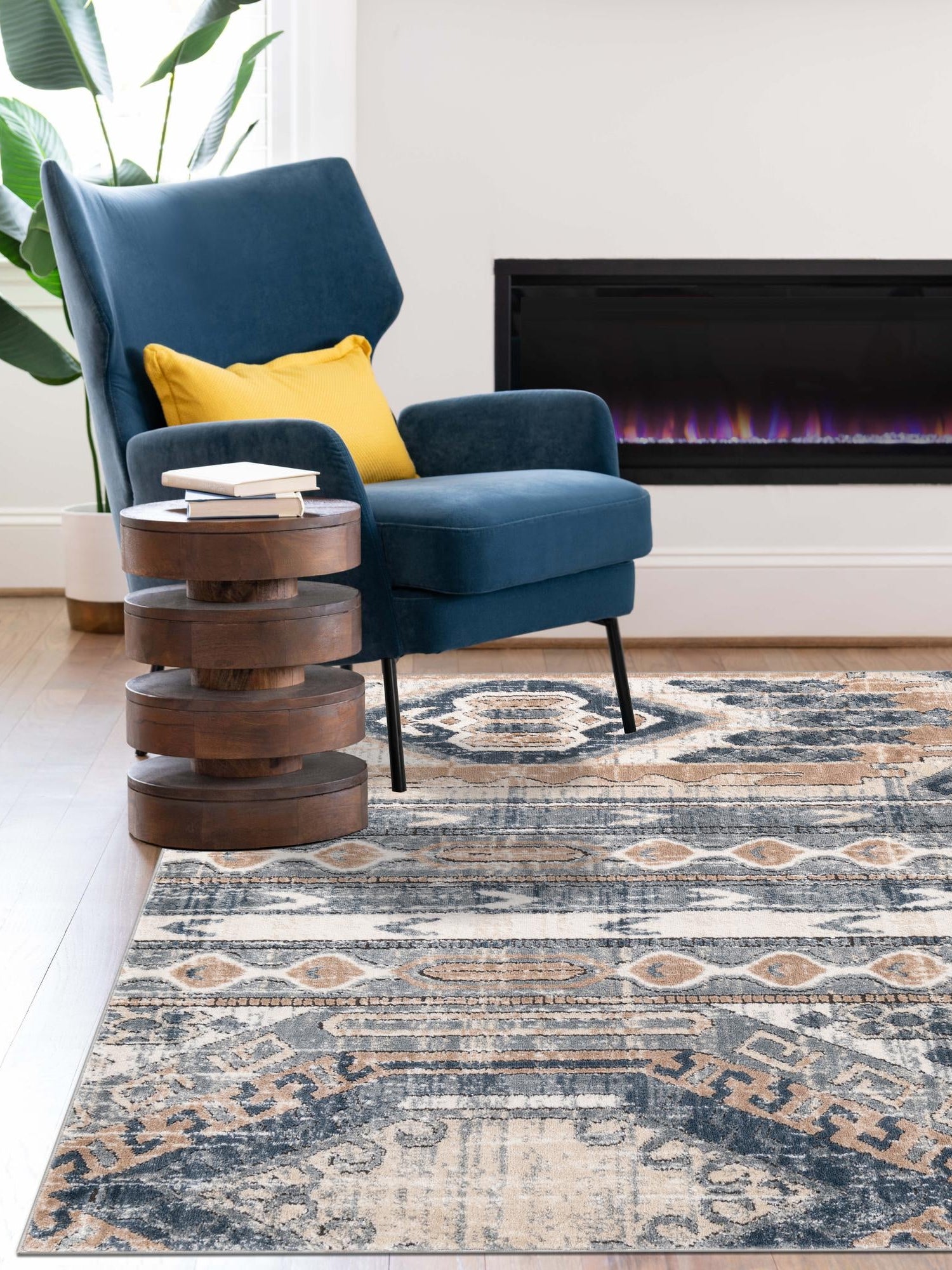 Navy Blue 4' 1 x 6' 1 Portland Rectangle Area Rug 85% Polypropylene & 15% Polyester Vintage Distressed Traditional Carpet for Home Decor for Sale at Rug Engine