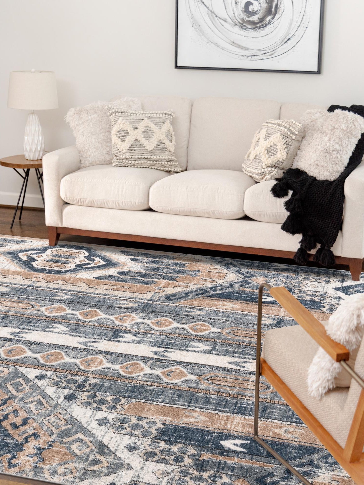 Navy Blue 9' x 12' Portland Rectangle Area Rug 85% Polypropylene & 15% Polyester Vintage Distressed Traditional Carpet for Home Decor for Sale at Rug Engine