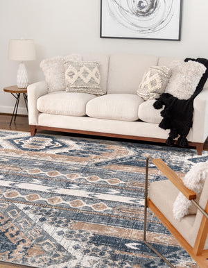 Navy Blue 5' 3 x 8' Portland Rectangle Area Rug 85% Polypropylene & 15% Polyester Vintage Distressed Traditional Carpet for Home Decor for Sale at Rug Engine