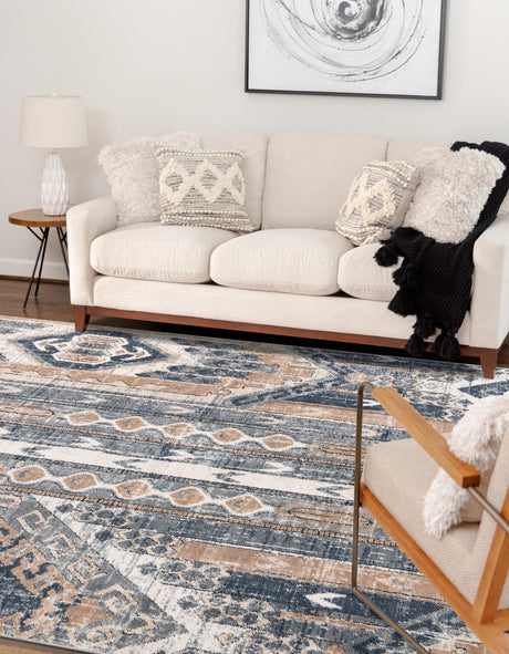 Navy Blue 2' 2 x 3' 1 Portland Rectangle Area Rug 85% Polypropylene & 15% Polyester Vintage Distressed Traditional Carpet for Home Decor for Sale at Rug Engine