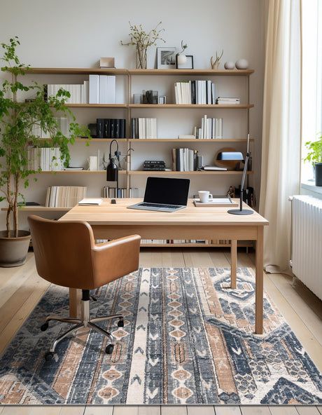 Navy Blue 9' x 12' Portland Rectangle Area Rug 85% Polypropylene & 15% Polyester Vintage Distressed Traditional Carpet for Home Decor for Sale at Rug Engine