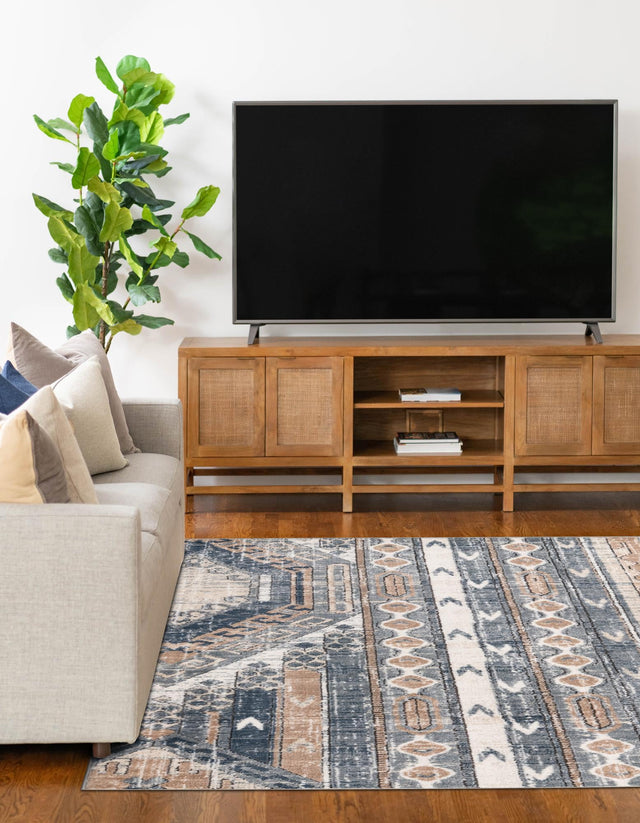 Navy Blue 10' x 13' 1 Portland Rectangle Area Rug 85% Polypropylene & 15% Polyester Vintage Distressed Traditional Carpet for Home Decor for Sale at Rug Engine