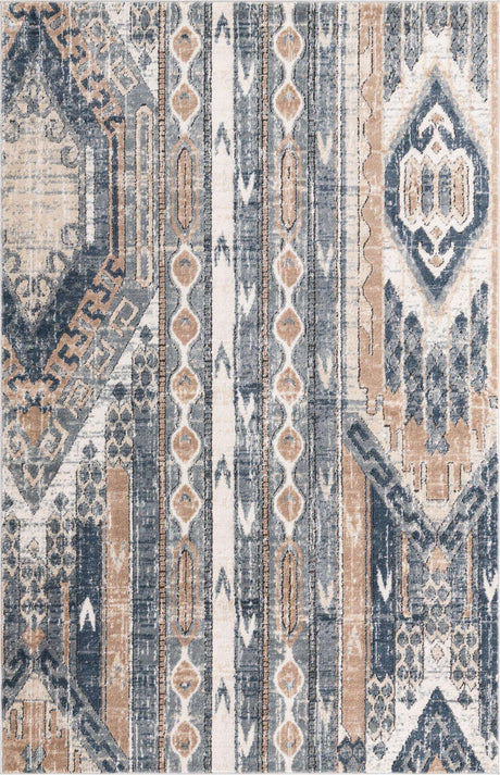 Navy Blue 5' 3 x 8' Portland Rectangle Area Rug 85% Polypropylene & 15% Polyester Vintage Distressed Traditional Carpet for Home Decor for Sale at Rug Engine