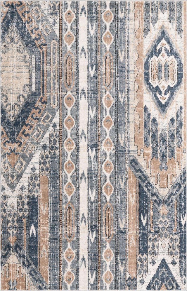 Navy Blue 5' 3 x 8' Portland Rectangle Area Rug 85% Polypropylene & 15% Polyester Vintage Distressed Traditional Carpet for Home Decor for Sale at Rug Engine