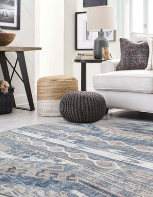 Navy Blue 3' 1 x 3' 1 Portland Round Area Rug 85% Polypropylene & 15% Polyester Vintage Distressed Traditional Carpet for Home Decor for Sale at Rug Engine