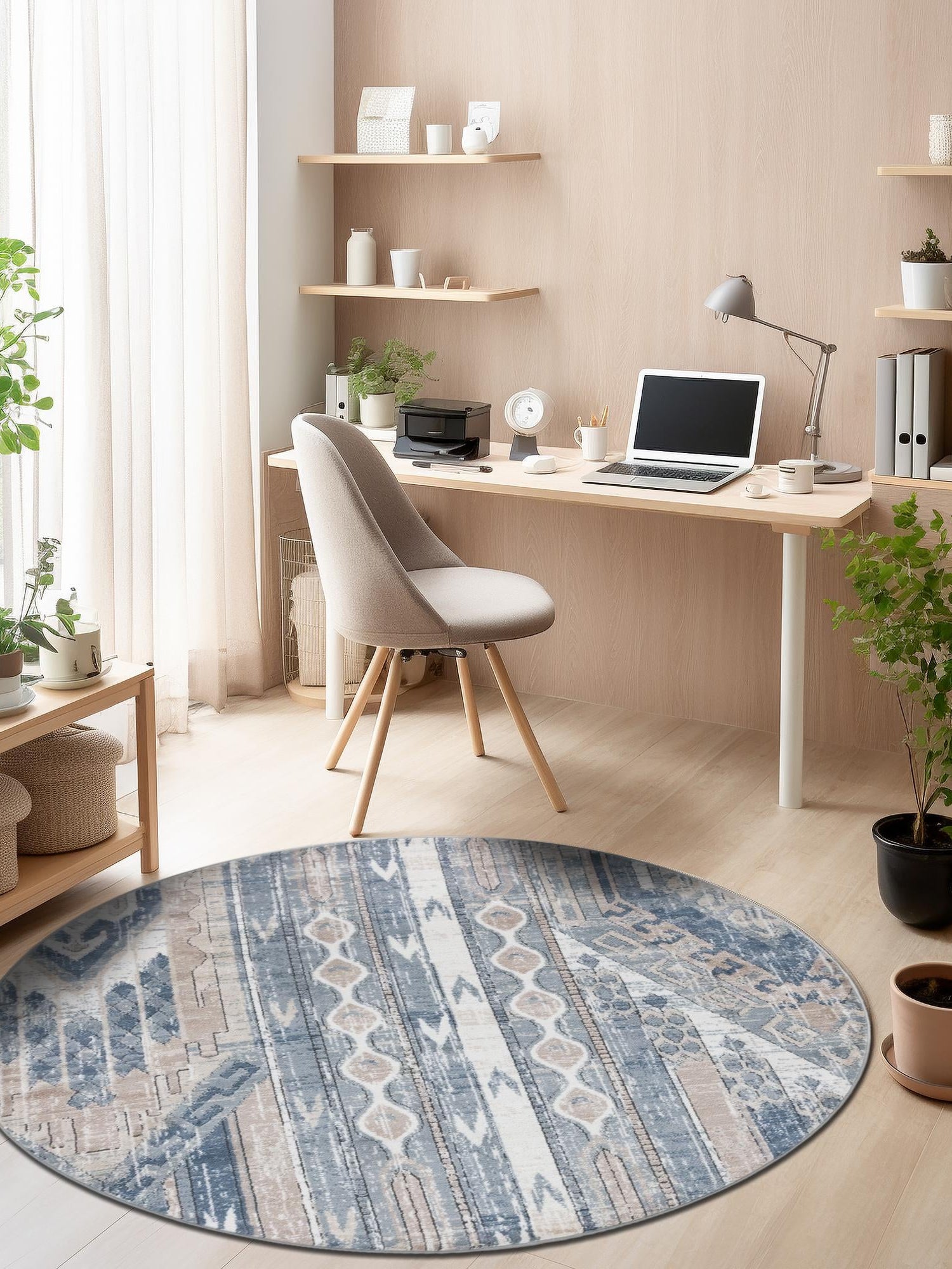 Navy Blue 3' 1 x 3' 1 Portland Round Area Rug 85% Polypropylene & 15% Polyester Vintage Distressed Traditional Carpet for Home Decor for Sale at Rug Engine