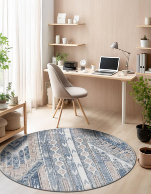 Navy Blue 3' 1 x 3' 1 Portland Round Area Rug 85% Polypropylene & 15% Polyester Vintage Distressed Traditional Carpet for Home Decor for Sale at Rug Engine