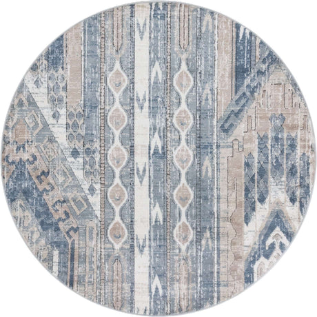 Navy Blue 5' 3 x 5' 3 Portland Round Area Rug 85% Polypropylene & 15% Polyester Vintage Distressed Traditional Carpet for Home Decor for Sale at Rug Engine