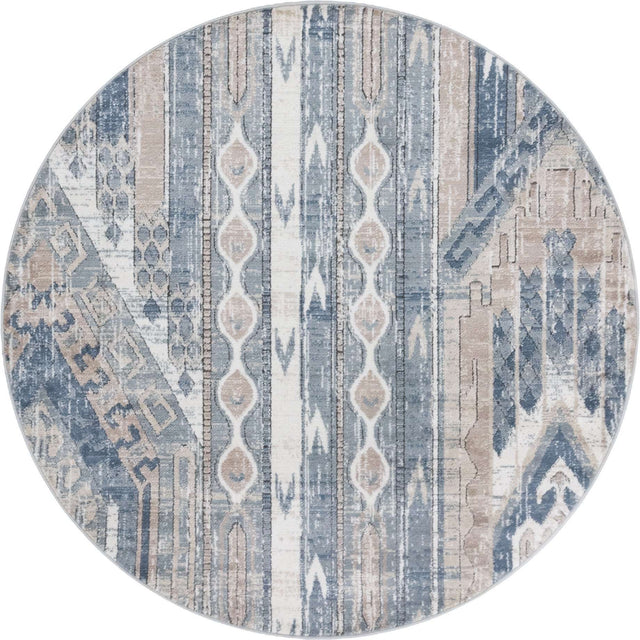 Navy Blue 5' 3 x 5' 3 Portland Round Area Rug 85% Polypropylene & 15% Polyester Vintage Distressed Traditional Carpet for Home Decor for Sale at Rug Engine