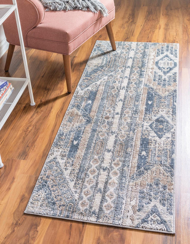Navy Blue 2' 7 x 10' Portland Runner Area Rug 85% Polypropylene & 15% Polyester Vintage Distressed Traditional Carpet for Home Decor for Sale at Rug Engine