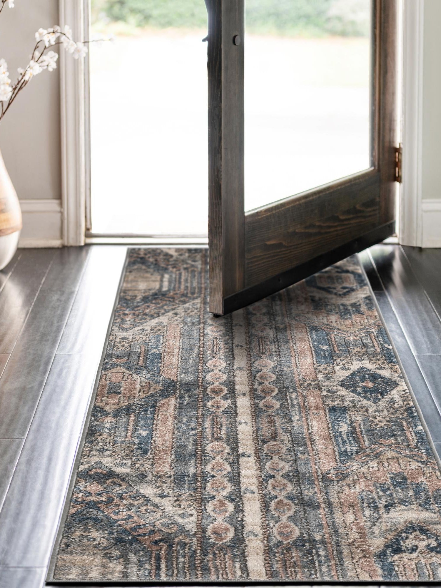 Navy Blue 2' x 8' Portland Runner Area Rug 85% Polypropylene & 15% Polyester Vintage Distressed Traditional Carpet for Home Decor for Sale at Rug Engine