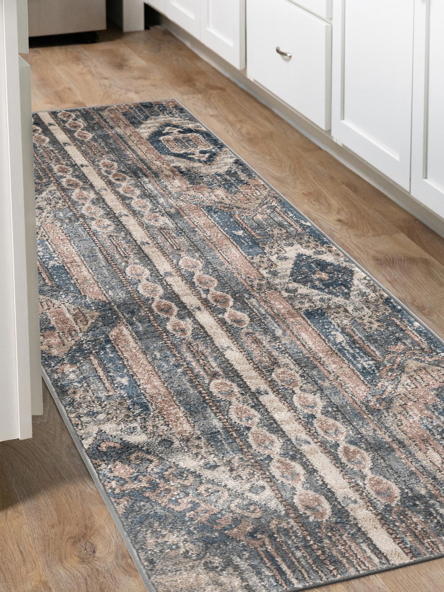 Navy Blue 2' x 8' Portland Runner Area Rug 85% Polypropylene & 15% Polyester Vintage Distressed Traditional Carpet for Home Decor for Sale at Rug Engine