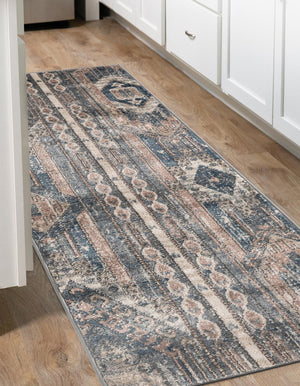 Navy Blue 2' 7 x 10' Portland Runner Area Rug 85% Polypropylene & 15% Polyester Vintage Distressed Traditional Carpet for Home Decor for Sale at Rug Engine
