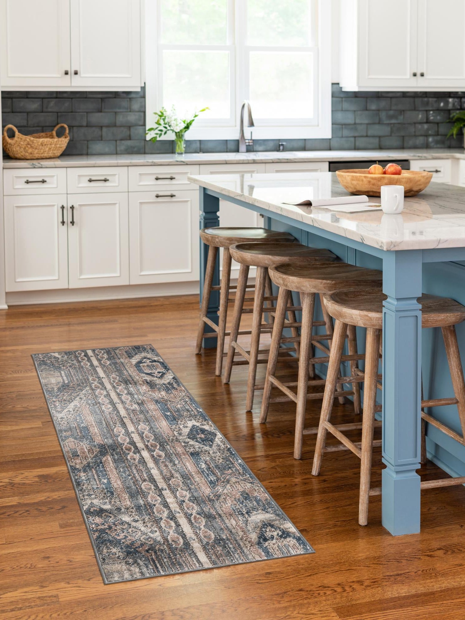 Navy Blue 2' x 8' Portland Runner Area Rug 85% Polypropylene & 15% Polyester Vintage Distressed Traditional Carpet for Home Decor for Sale at Rug Engine