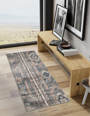 Navy Blue 2' 7 x 10' Portland Runner Area Rug 85% Polypropylene & 15% Polyester Vintage Distressed Traditional Carpet for Home Decor for Sale at Rug Engine