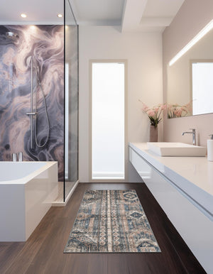 Navy Blue 2' 7 x 13' 1 Portland Runner Area Rug 85% Polypropylene & 15% Polyester Vintage Distressed Traditional Carpet for Home Decor for Sale at Rug Engine