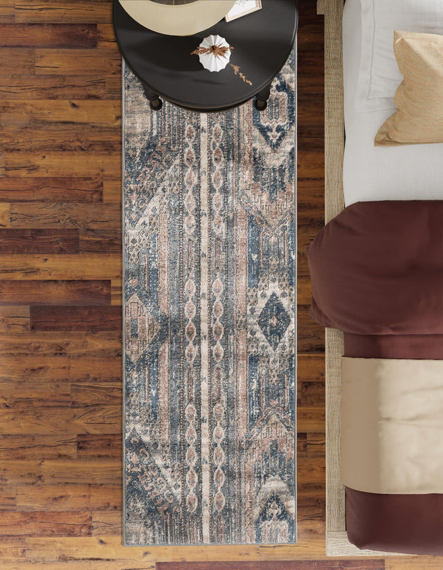 Navy Blue 2' 7 x 10' Portland Runner Area Rug 85% Polypropylene & 15% Polyester Vintage Distressed Traditional Carpet for Home Decor for Sale at Rug Engine