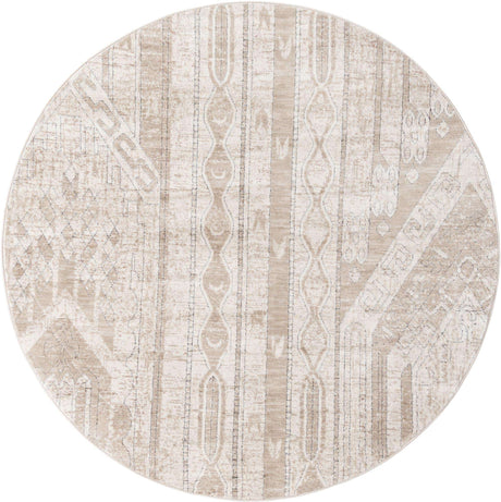 Ivory 7' 1 x 7' 1 Portland Round Area Rug 85% Polypropylene & 15% Polyester Vintage Distressed Traditional Carpet for Home Decor for Sale at Rug Engine
