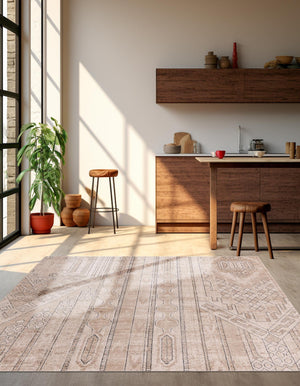 Ivory 4' 1 x 4' 1 Portland Square Area Rug 85% Polypropylene & 15% Polyester Vintage Distressed Traditional Carpet for Home Decor for Sale at Rug Engine