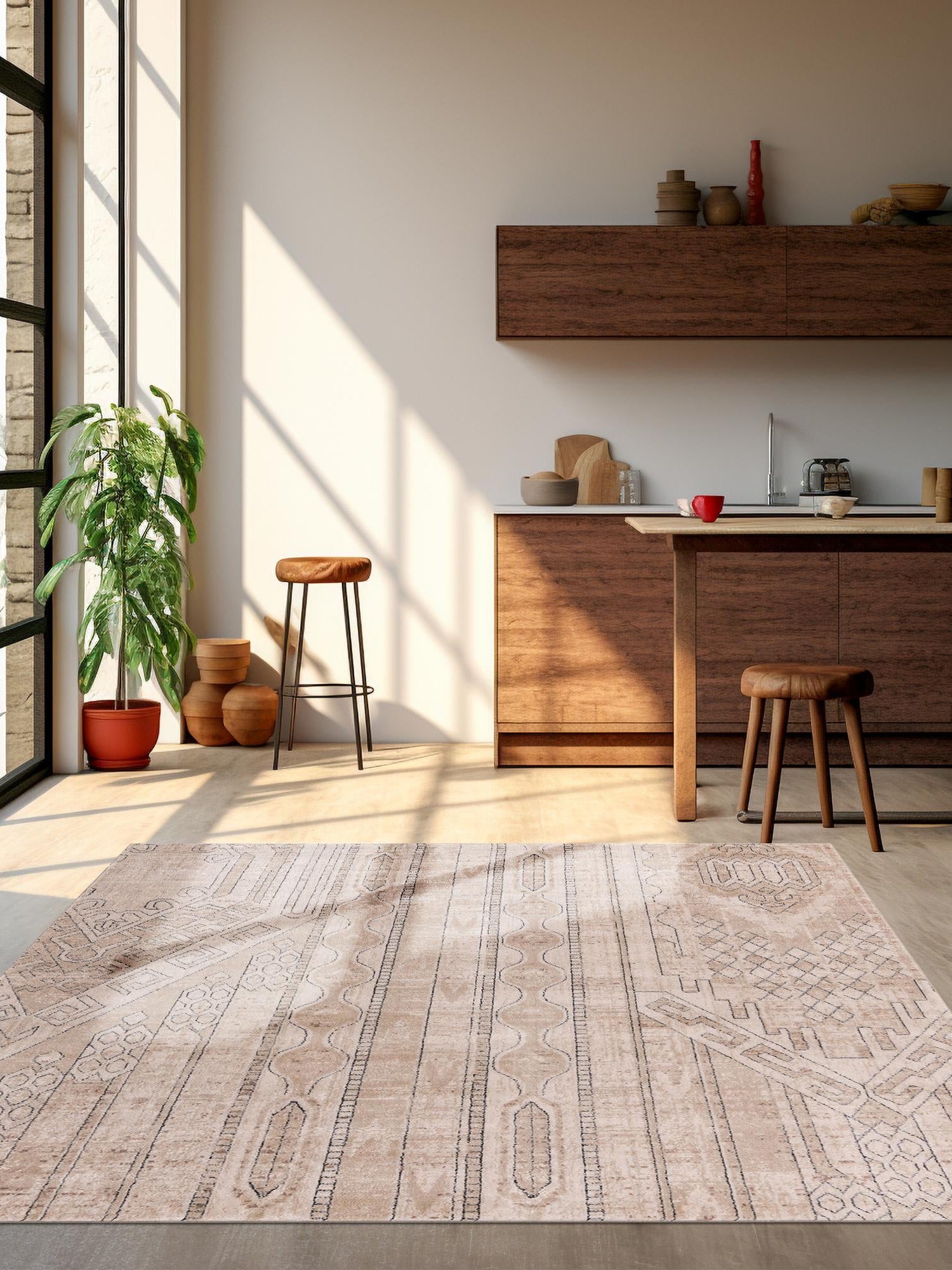 Ivory 6' 1 x 6' 1 Portland Square Area Rug 85% Polypropylene & 15% Polyester Vintage Distressed Traditional Carpet for Home Decor for Sale at Rug Engine