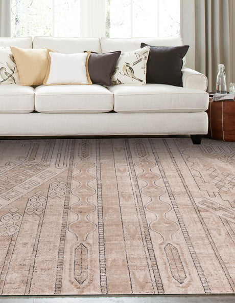 Ivory 7' 10 x 7' 10 Portland Square Area Rug 85% Polypropylene & 15% Polyester Vintage Distressed Traditional Carpet for Home Decor for Sale at Rug Engine