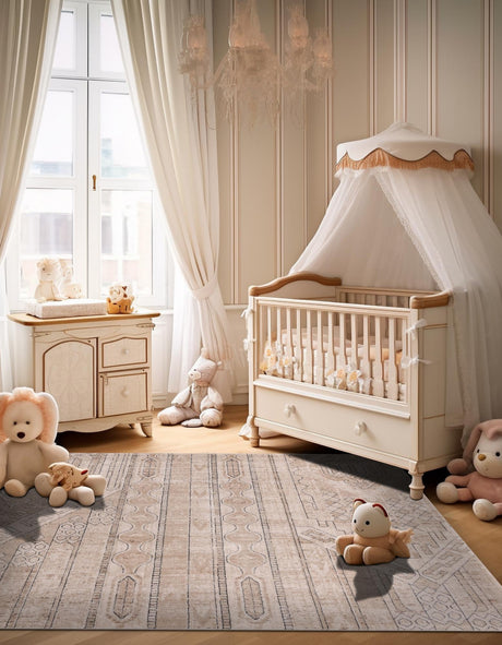 Ivory 7' 10 x 7' 10 Portland Square Area Rug 85% Polypropylene & 15% Polyester Vintage Distressed Traditional Carpet for Home Decor for Sale at Rug Engine