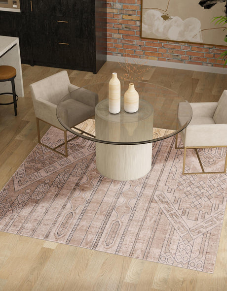 Ivory 7' 10 x 7' 10 Portland Square Area Rug 85% Polypropylene & 15% Polyester Vintage Distressed Traditional Carpet for Home Decor for Sale at Rug Engine