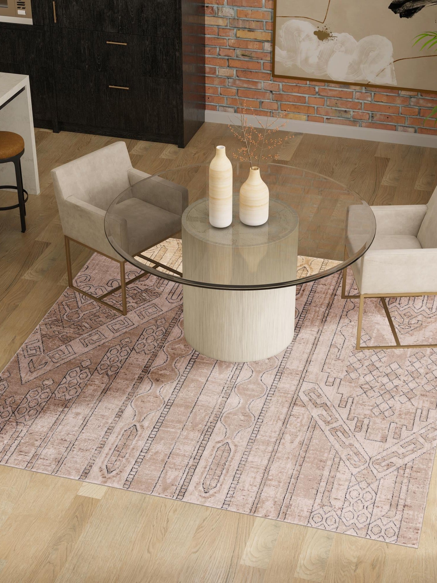 Ivory 6' 1 x 6' 1 Portland Square Area Rug 85% Polypropylene & 15% Polyester Vintage Distressed Traditional Carpet for Home Decor for Sale at Rug Engine