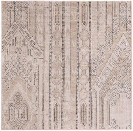 Ivory 6' 1 x 6' 1 Portland Square Area Rug 85% Polypropylene & 15% Polyester Vintage Distressed Traditional Carpet for Home Decor for Sale at Rug Engine