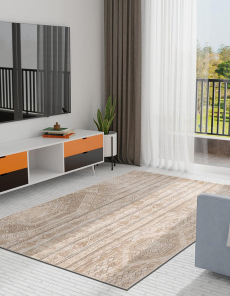 Ivory 9' x 12' Portland Rectangle Area Rug 85% Polypropylene & 15% Polyester Vintage Distressed Traditional Carpet for Home Decor for Sale at Rug Engine