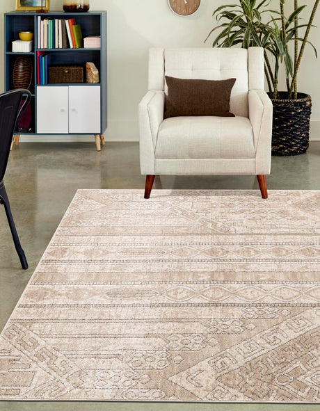 Ivory 9' x 12' Portland Rectangle Area Rug 85% Polypropylene & 15% Polyester Vintage Distressed Traditional Carpet for Home Decor for Sale at Rug Engine
