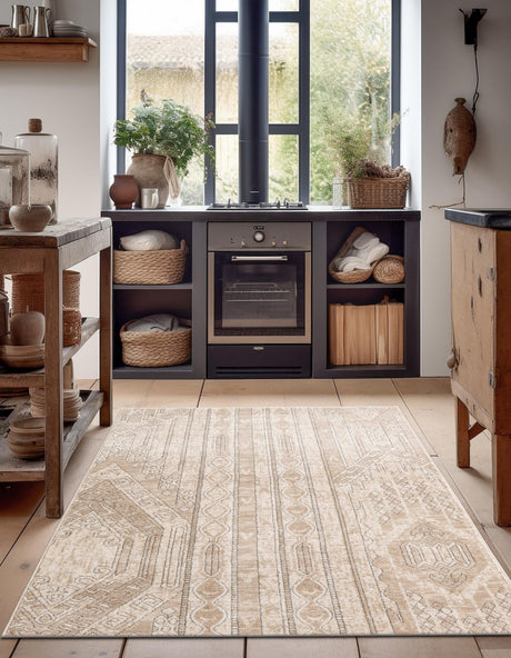 Ivory 9' x 12' Portland Rectangle Area Rug 85% Polypropylene & 15% Polyester Vintage Distressed Traditional Carpet for Home Decor for Sale at Rug Engine