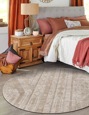 Ivory 5' 3 x 5' 3 Portland Round Area Rug 85% Polypropylene & 15% Polyester Vintage Distressed Traditional Carpet for Home Decor for Sale at Rug Engine
