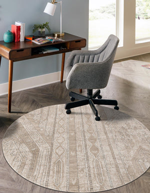 Ivory 7' 10 x 7' 10 Portland Round Area Rug 85% Polypropylene & 15% Polyester Vintage Distressed Traditional Carpet for Home Decor for Sale at Rug Engine