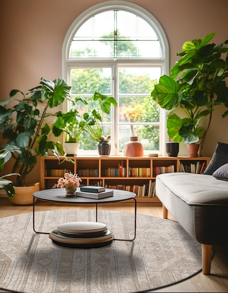 Ivory 3' 1 x 3' 1 Portland Round Area Rug 85% Polypropylene & 15% Polyester Vintage Distressed Traditional Carpet for Home Decor for Sale at Rug Engine