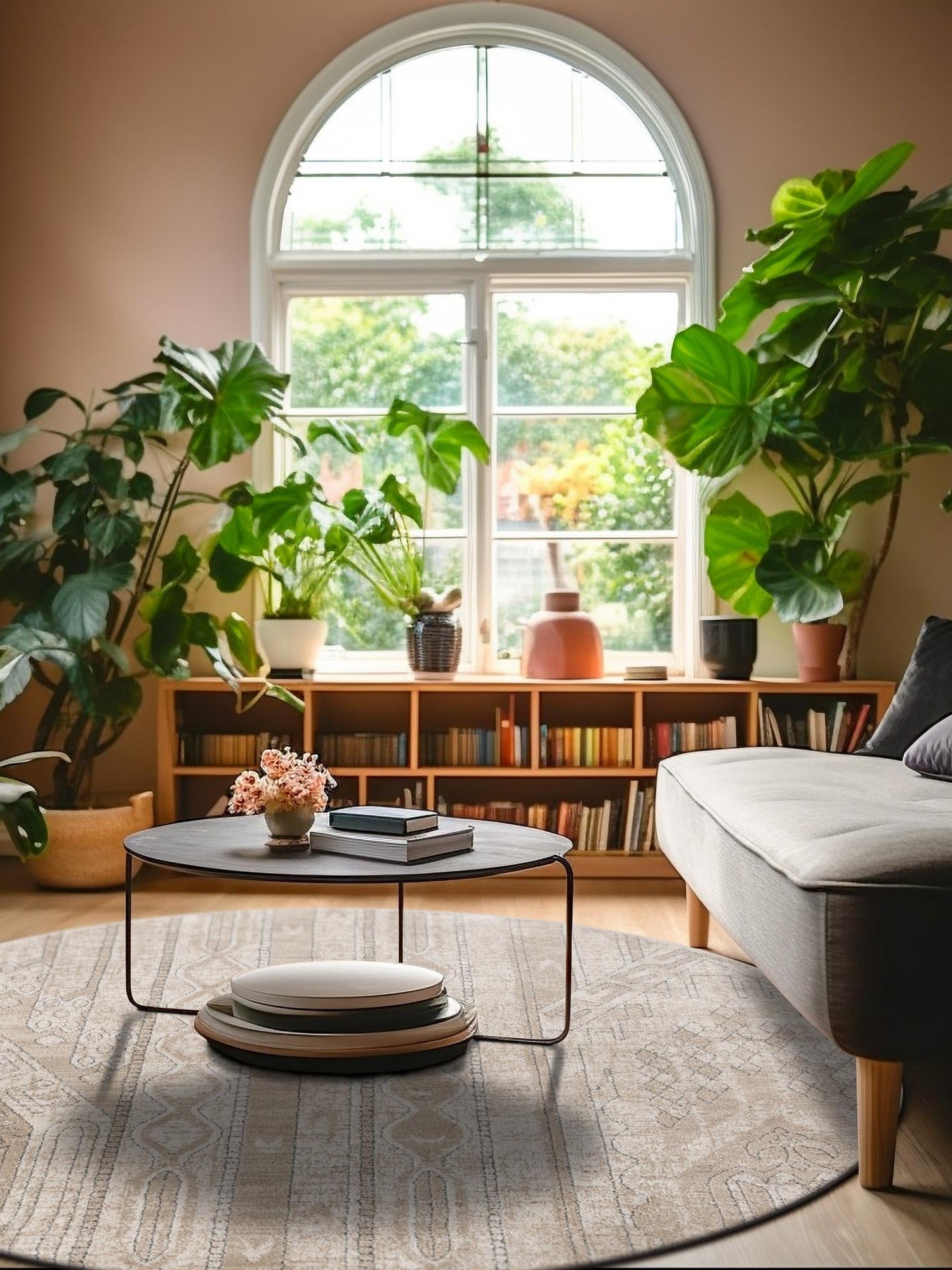 Ivory 5' 3 x 5' 3 Portland Round Area Rug 85% Polypropylene & 15% Polyester Vintage Distressed Traditional Carpet for Home Decor for Sale at Rug Engine