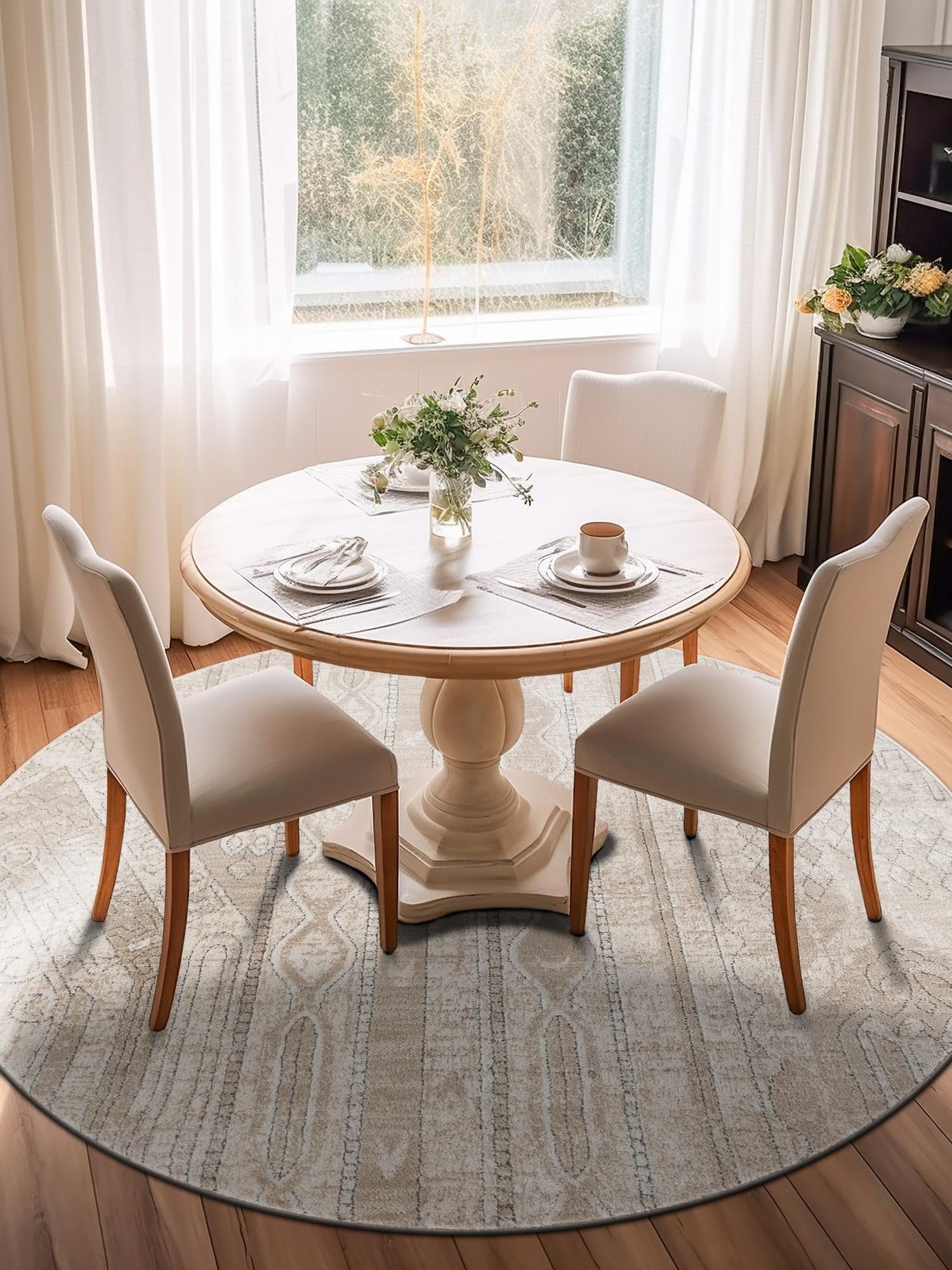 Ivory 5' 3 x 5' 3 Portland Round Area Rug 85% Polypropylene & 15% Polyester Vintage Distressed Traditional Carpet for Home Decor for Sale at Rug Engine