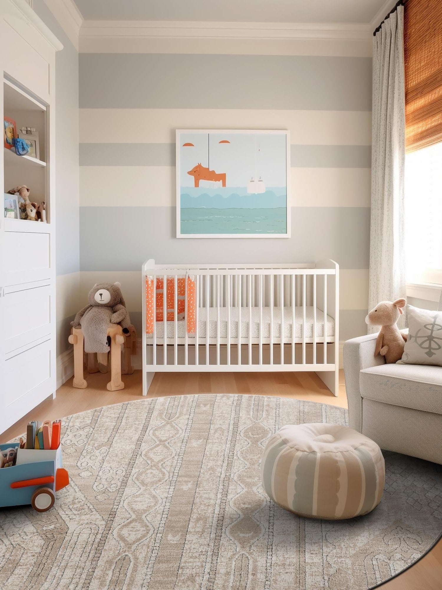 Ivory 5' 3 x 5' 3 Portland Round Area Rug 85% Polypropylene & 15% Polyester Vintage Distressed Traditional Carpet for Home Decor for Sale at Rug Engine