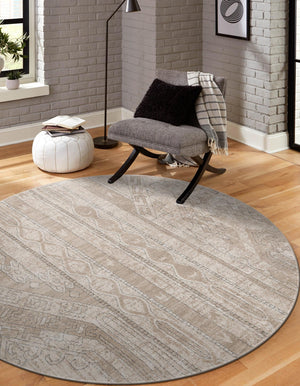 Ivory 6' 1 x 6' 1 Portland Round Area Rug 85% Polypropylene & 15% Polyester Vintage Distressed Traditional Carpet for Home Decor for Sale at Rug Engine