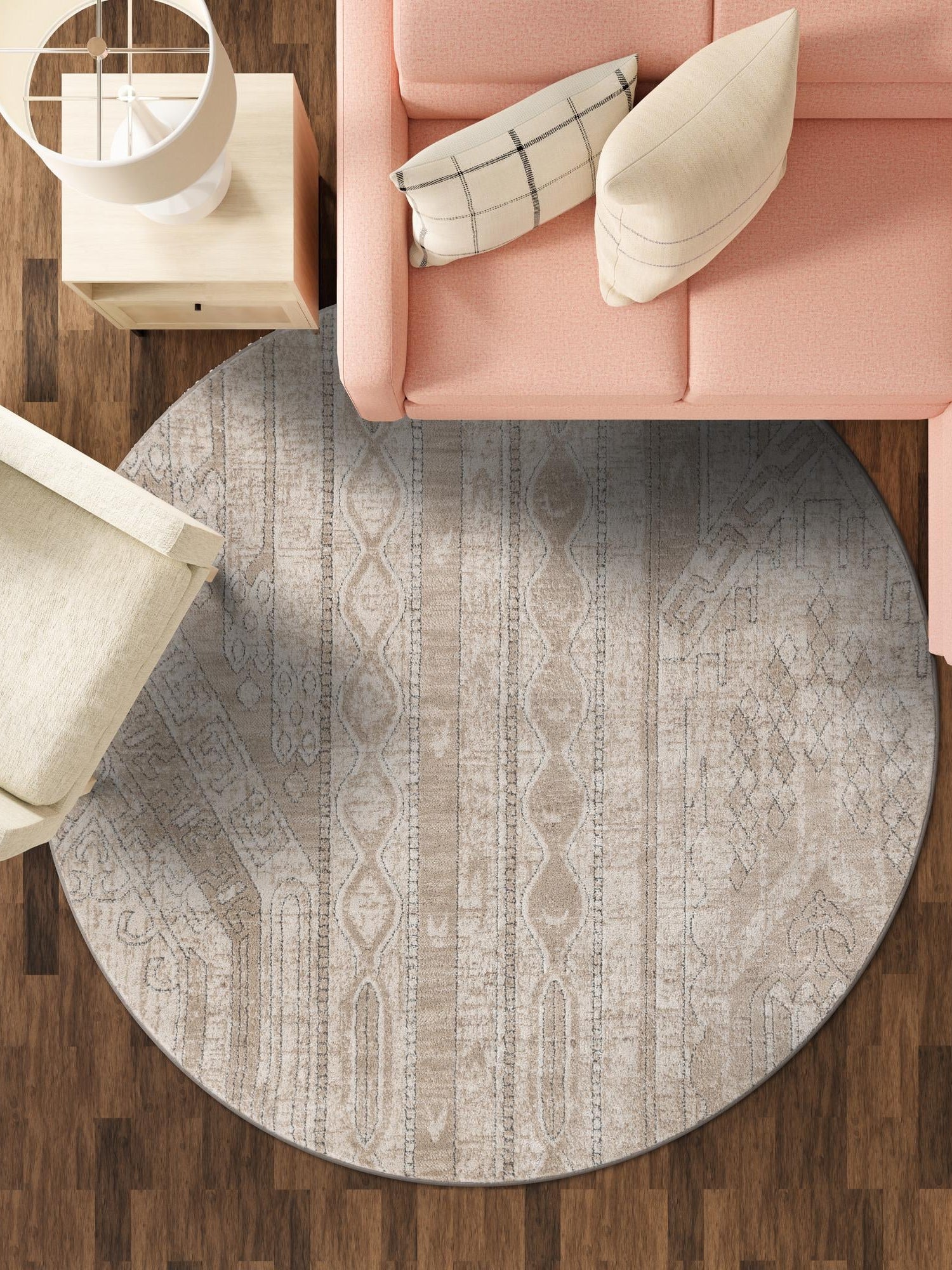 Ivory 7' 10 x 7' 10 Portland Round Area Rug 85% Polypropylene & 15% Polyester Vintage Distressed Traditional Carpet for Home Decor for Sale at Rug Engine