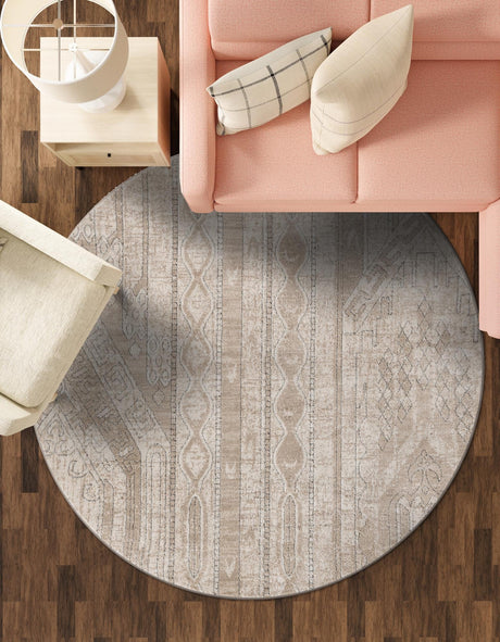 Ivory 7' 10 x 7' 10 Portland Round Area Rug 85% Polypropylene & 15% Polyester Vintage Distressed Traditional Carpet for Home Decor for Sale at Rug Engine