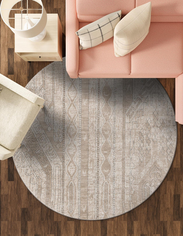 Ivory 4' 1 x 4' 1 Portland Round Area Rug 85% Polypropylene & 15% Polyester Vintage Distressed Traditional Carpet for Home Decor for Sale at Rug Engine