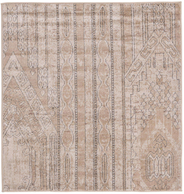 Ivory 4' 1 x 4' 1 Portland Square Area Rug 85% Polypropylene & 15% Polyester Vintage Distressed Traditional Carpet for Home Decor for Sale at Rug Engine