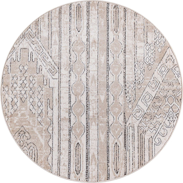 Ivory 3' 1 x 3' 1 Portland Round Area Rug 85% Polypropylene & 15% Polyester Vintage Distressed Traditional Carpet for Home Decor for Sale at Rug Engine