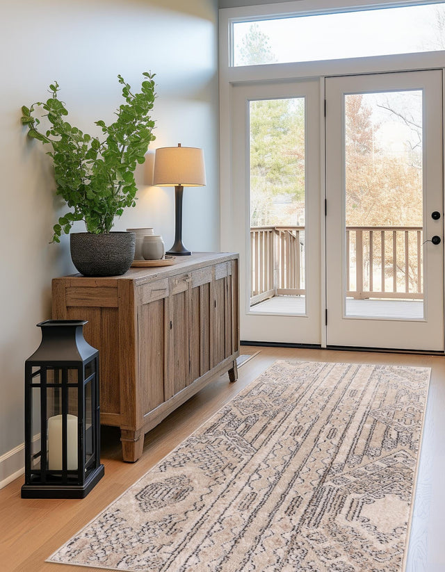 Ivory 2' 2 x 12' Portland Runner Area Rug 85% Polypropylene & 15% Polyester Vintage Distressed Traditional Carpet for Home Decor for Sale at Rug Engine