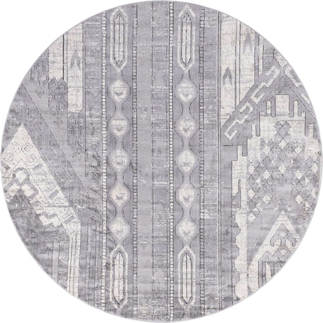 Gray 7' 1 x 7' 1 Portland Round Area Rug 85% Polypropylene & 15% Polyester Vintage Distressed Traditional Carpet for Home Decor for Sale at Rug Engine