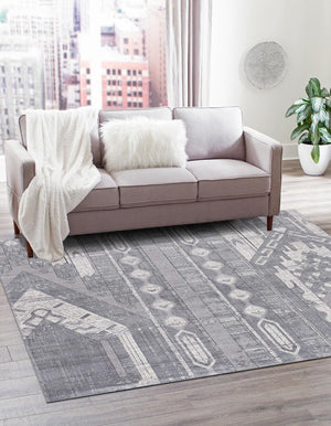 Gray 6' 1 x 6' 1 Portland Square Area Rug 85% Polypropylene & 15% Polyester Vintage Distressed Traditional Carpet for Home Decor for Sale at Rug Engine
