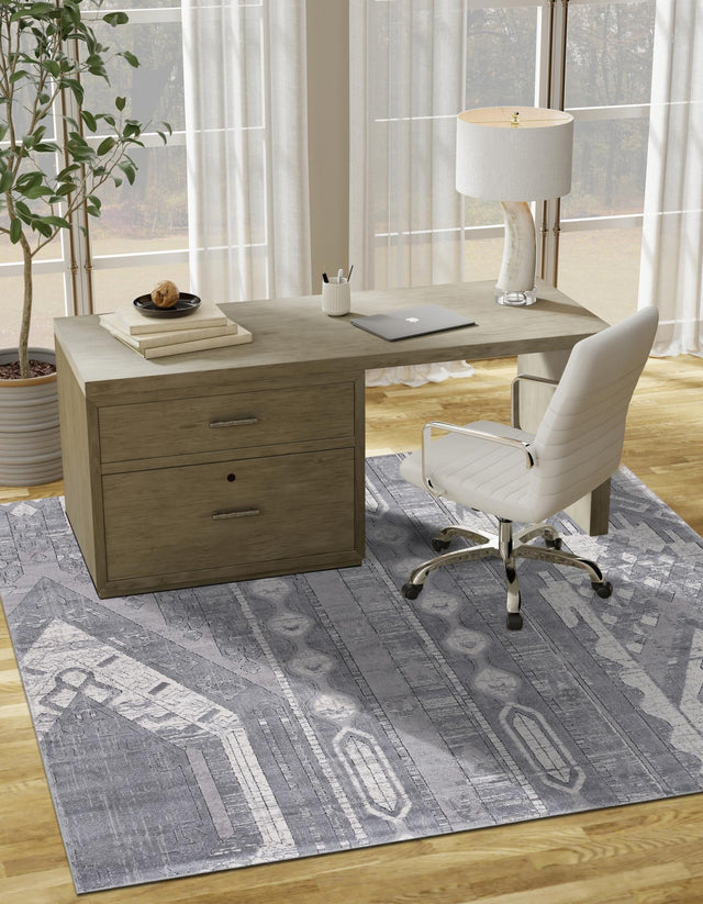 Gray 7' 10 x 7' 10 Portland Square Area Rug 85% Polypropylene & 15% Polyester Vintage Distressed Traditional Carpet for Home Decor for Sale at Rug Engine