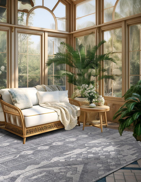 Gray 7' 10 x 7' 10 Portland Square Area Rug 85% Polypropylene & 15% Polyester Vintage Distressed Traditional Carpet for Home Decor for Sale at Rug Engine