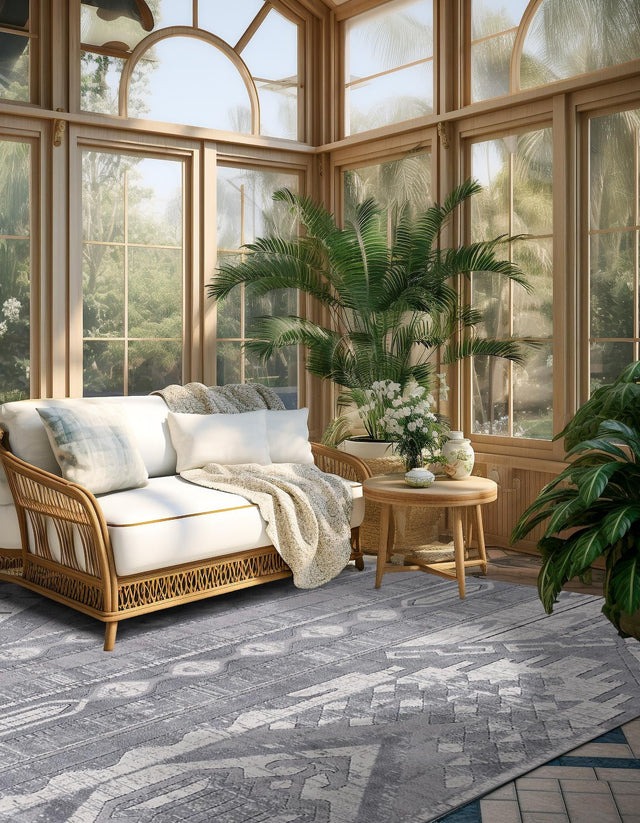 Gray 4' 1 x 4' 1 Portland Square Area Rug 85% Polypropylene & 15% Polyester Vintage Distressed Traditional Carpet for Home Decor for Sale at Rug Engine